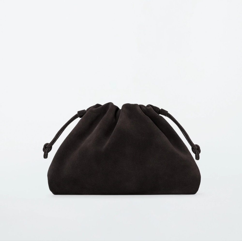 COS Mini Cavatelli Clutch Dark Brown Suede